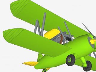 绿色双翼机SU模型下载_sketchup草图大师SKP模型