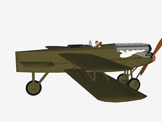 一战双翼涡桨飞机SU模型下载_sketchup草图大师SKP模型