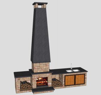 欧式橱柜壁炉烧烤架SU模型下载_sketchup草图大师SKP模型