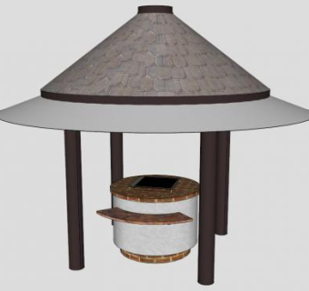 花园凉亭烧烤架SU模型下载_sketchup草图大师SKP模型