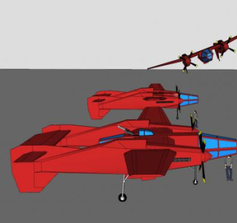 夜袭双翼飞机SU模型下载_sketchup草图大师SKP模型