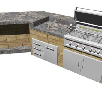 太阳石橱柜烧烤炉SU模型下载_sketchup草图大师SKP模型