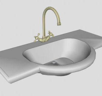 陶瓷台盆双开龙头SU模型下载_sketchup草图大师SKP模型