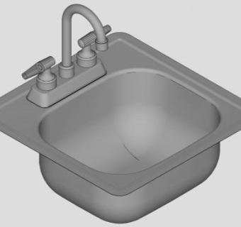 单水槽双开龙头SU模型下载_sketchup草图大师SKP模型