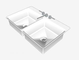 厨房不锈钢双水槽SU模型下载_sketchup草图大师SKP模型
