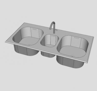 不锈钢三盆水槽SU模型下载_sketchup草图大师SKP模型