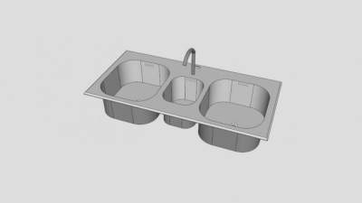 不锈钢三盆水槽SU模型下载_sketchup草图大师SKP模型