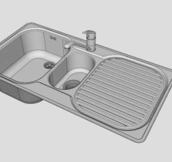 沥水板异形双盆水槽SU模型下载_sketchup草图大师SKP模型