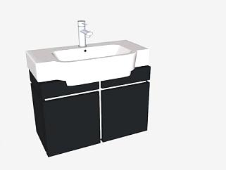 浴室一体化陶瓷台盆SU模型下载_sketchup草图大师SKP模型