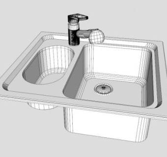 不锈钢子母水槽SU模型下载_sketchup草图大师SKP模型