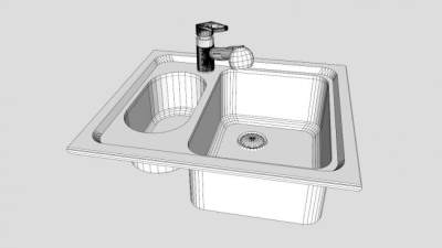 不锈钢子母水槽SU模型下载_sketchup草图大师SKP模型