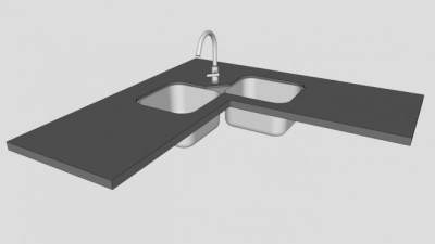 角落厨房置放台水槽SU模型下载_sketchup草图大师SKP模型