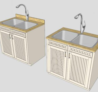 双水槽橱柜SU模型下载_sketchup草图大师SKP模型