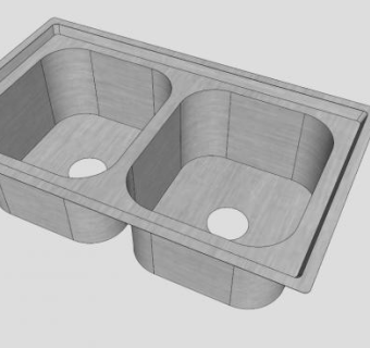 工厂厨房双水槽SU模型下载_sketchup草图大师SKP模型