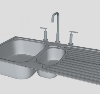 大小双盆水槽带平台SU模型下载_sketchup草图大师SKP模型