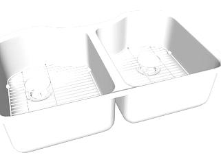 不锈钢双水槽和沥水架SU模型下载_sketchup草图大师SKP模型