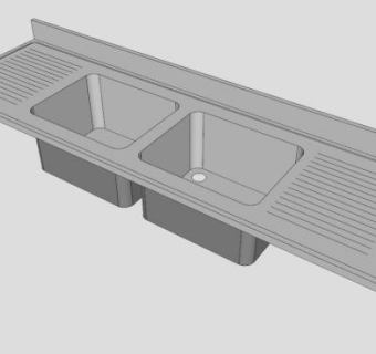 厨房双槽加长款洗菜盆SU模型下载_sketchup草图大师SKP模型