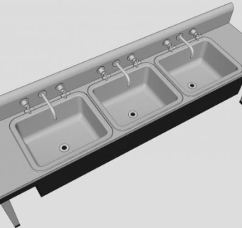 三盆不锈钢水槽SU模型下载_sketchup草图大师SKP模型