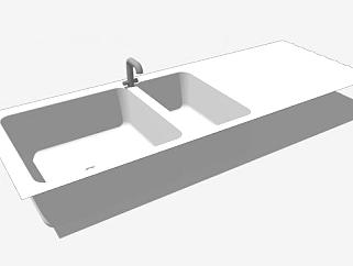 现代厨房双盆水槽SU模型下载_sketchup草图大师SKP模型