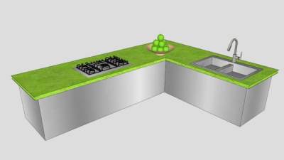 现代转角厨柜SU模型下载_sketchup草图大师SKP模型