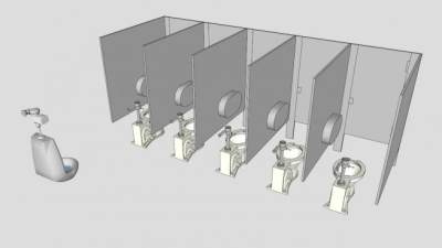 公共厕所马桶便斗SU模型下载_sketchup草图大师SKP模型