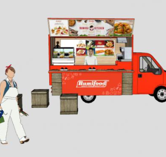 红色餐饮车SU模型下载_sketchup草图大师SKP模型