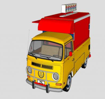 大众热狗餐饮卡车SU模型下载_sketchup草图大师SKP模型