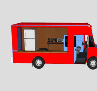 红色餐饮卡车SU模型下载_sketchup草图大师SKP模型