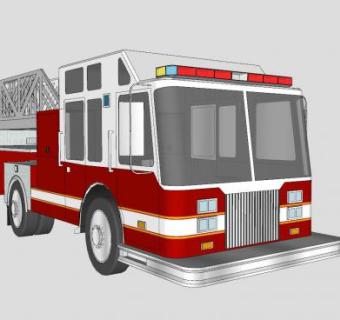 彼得比尔特梯子消防车SU模型下载_sketchup草图大师SKP模型