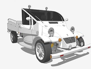 白色电动轻型卡车SU模型下载_sketchup草图大师SKP模型