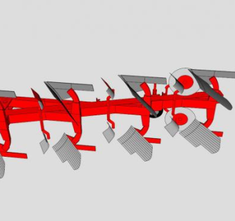 红色犁车设备SU模型下载_sketchup草图大师SKP模型