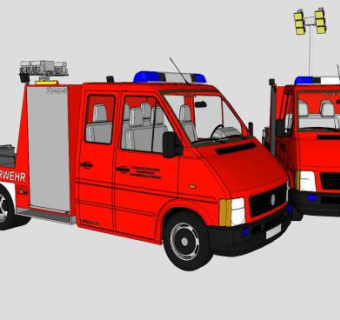 双辆红色照明车SU模型下载_sketchup草图大师SKP模型