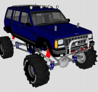 普蓝色吉普车SU模型下载_sketchup草图大师SKP模型