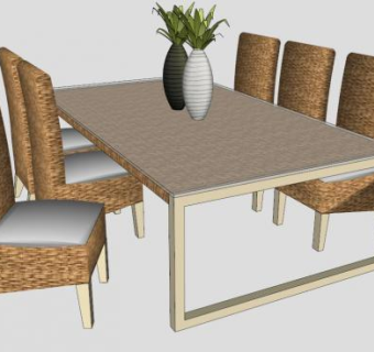 餐厅套件藤条桌子SU模型下载_sketchup草图大师SKP模型