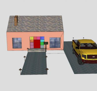 黄色皮卡汽车SU模型下载_sketchup草图大师SKP模型