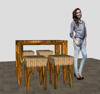 藤凳椅高桌户外家具SU模型下载_sketchup草图大师SKP模型