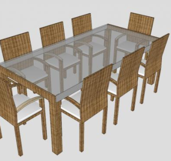 藤条玻璃台面桌子SU模型下载_sketchup草图大师SKP模型