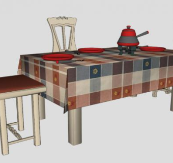 勃艮第火锅桌SU模型下载_sketchup草图大师SKP模型