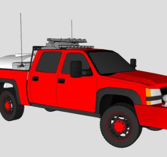 红色灌丛消防皮卡SU模型下载_sketchup草图大师SKP模型