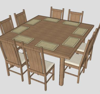 八人桌餐桌SU模型下载_sketchup草图大师SKP模型
