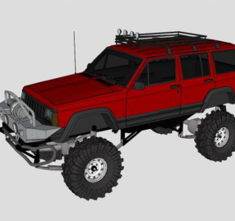 红色越野汽车SU模型下载_sketchup草图大师SKP模型