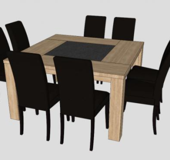 实木方形八仙餐桌SU模型下载_sketchup草图大师SKP模型