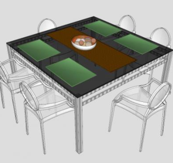 简易八仙餐桌SU模型下载_sketchup草图大师SKP模型