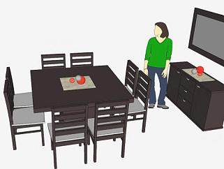 餐厅设备八仙桌SU模型下载_sketchup草图大师SKP模型