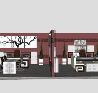 办公室老板室桌子SU模型下载_sketchup草图大师SKP模型