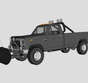 黑灰色福特F250雪犁皮卡SU模型下载_sketchup草图大师SKP模型