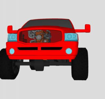 红色皮卡拖车SU模型下载_sketchup草图大师SKP模型