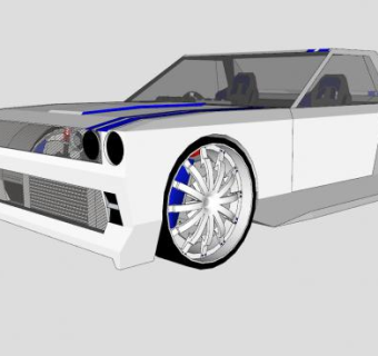 双座白色轿车SU模型下载_sketchup草图大师SKP模型