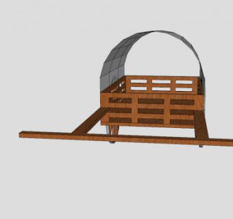 遮棚实木人力手拉车SU模型下载_sketchup草图大师SKP模型