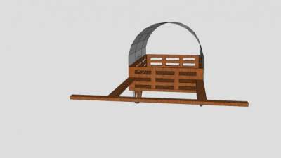 遮棚实木人力手拉车SU模型下载_sketchup草图大师SKP模型